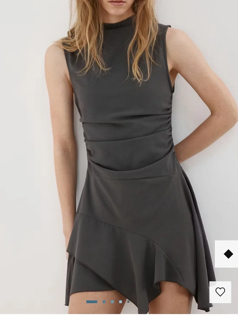 Mango Sleeveless Midi Dress in Charcoal RUCHED SHORT DRESS WITH FLOUNCE HEM 7938